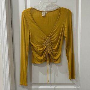 Elegant Mustard Long Sleeve Ruched Top